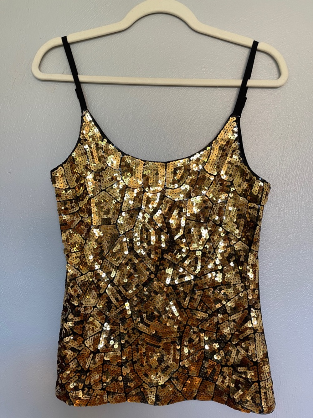 Love J Gold Sequin Cami Tank Top Large Glam Party Holiday Clubwear